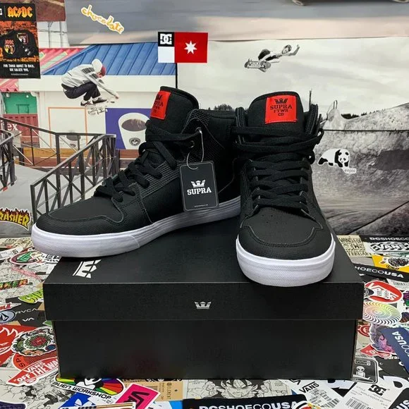SUPRA VAIDER BLACK, WHITE & RED TUF SKATE SHOES NEW WITH BOX - Picture 5 of 10